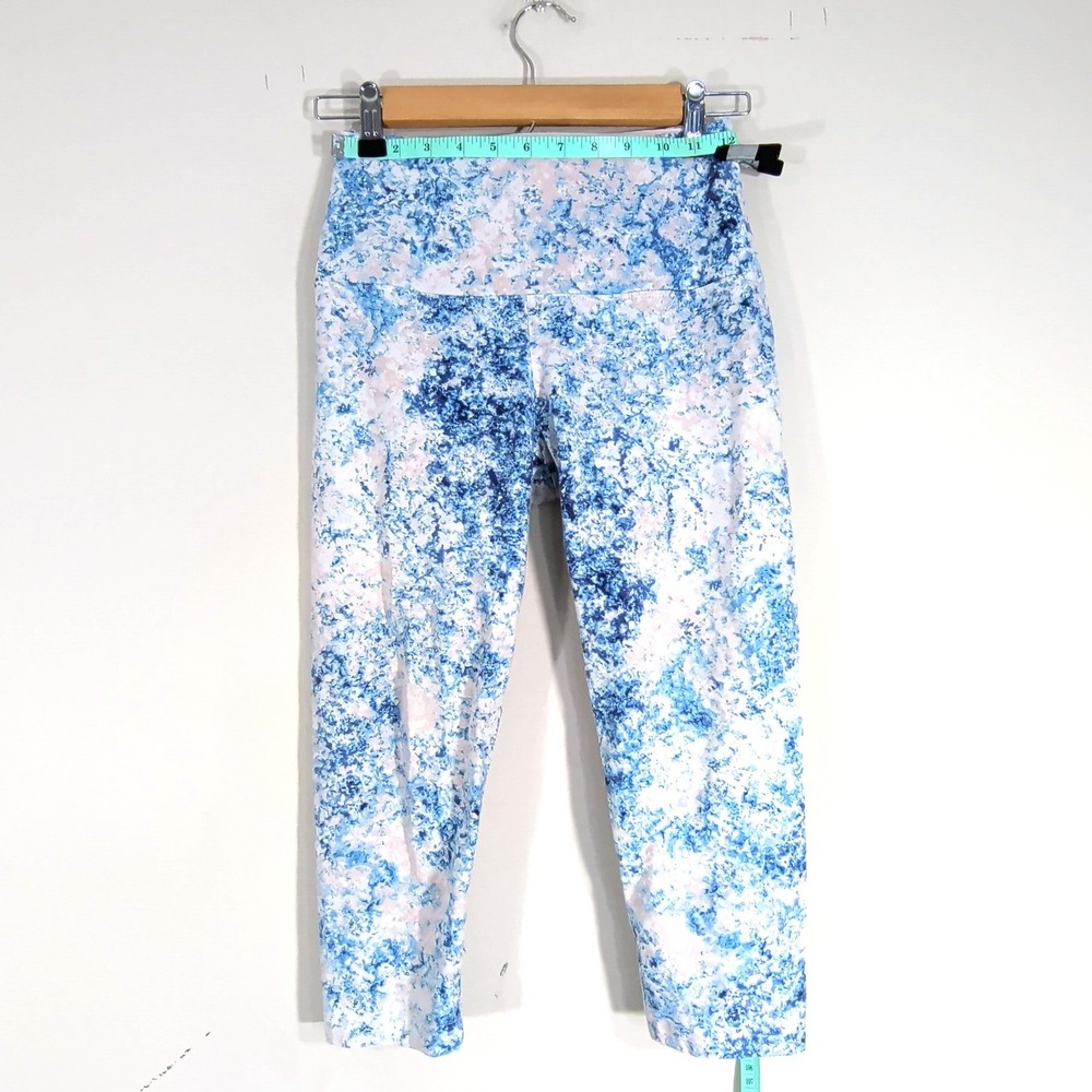 Lysse Blue Marble Leggings; High Waisted Cropped Athletic Pants